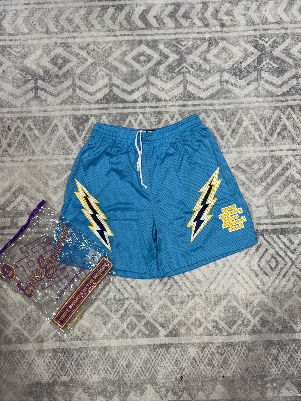 Blue Lightning Mesh Athletic Shorts - Unbranded
